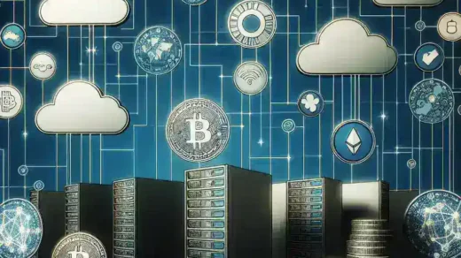 "Imagen que ilustra la regulación de criptomonedas por la CNMC para servicios digitales, mostrando gráficos de criptomonedas y computadoras en un entorno de oficina."