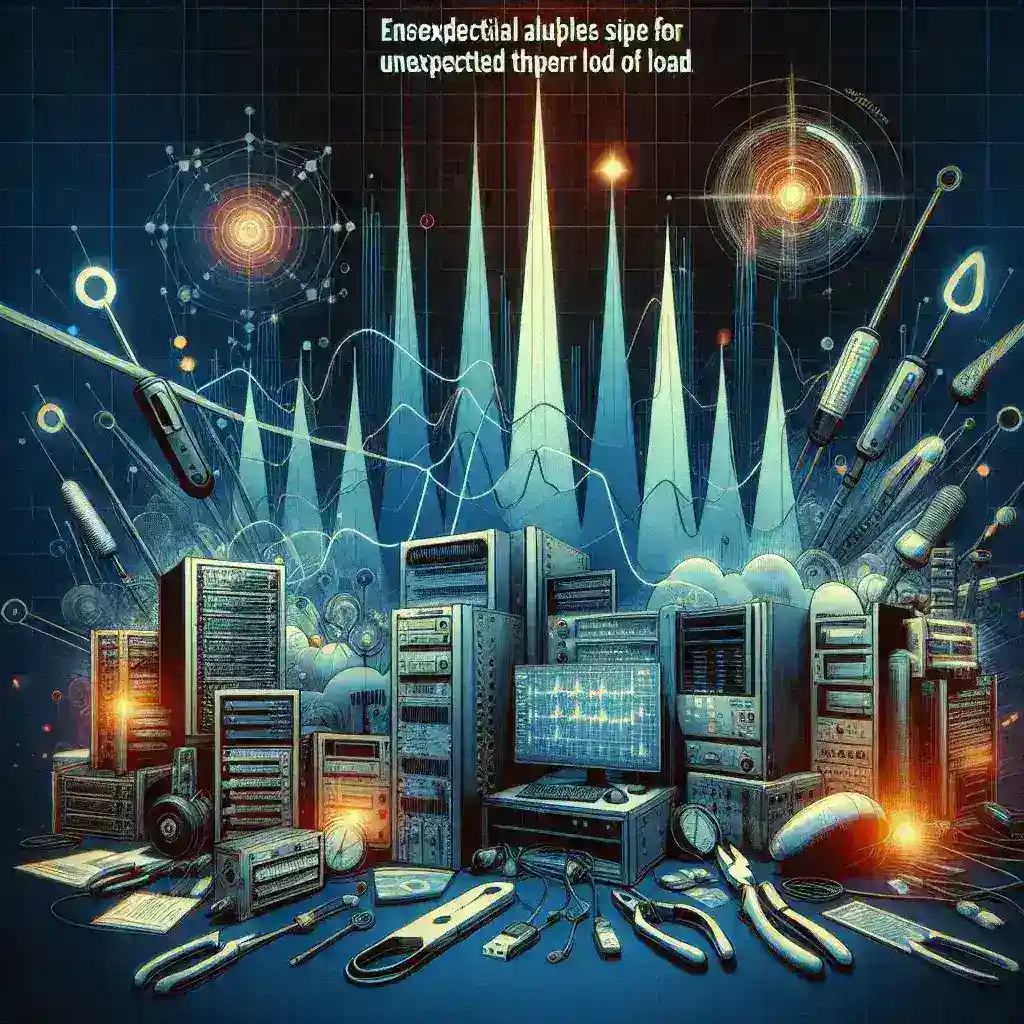 "Equipo de servidores y herramientas de gestión de carga para optimizar el rendimiento de sistemas digitales durante picos inesperados de tráfico."