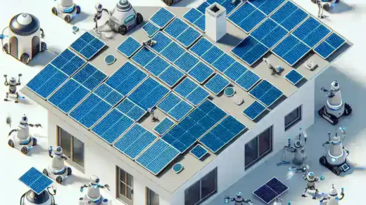 "Robots de limpieza de paneles solares en acción en una instalación doméstica, optimizando la eficiencia energética al mantener los paneles libres de suciedad y escombros."
