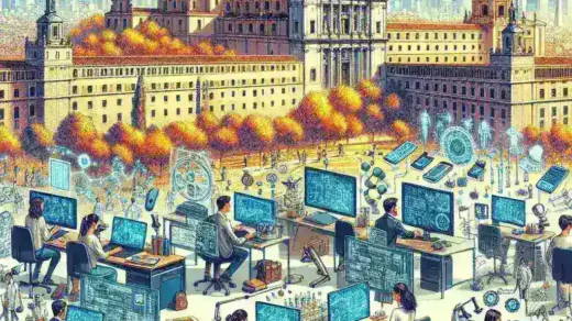 "Estudiantes STEM recibiendo becas en un evento sobre el plan de talento digital en España, promoviendo la educación y oportunidades en tecnología y ciencia."