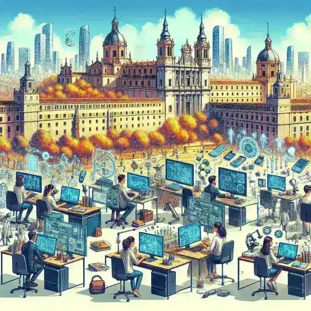 "Estudiantes STEM recibiendo becas en un evento sobre el plan de talento digital en España, promoviendo la educación y oportunidades en tecnología y ciencia."